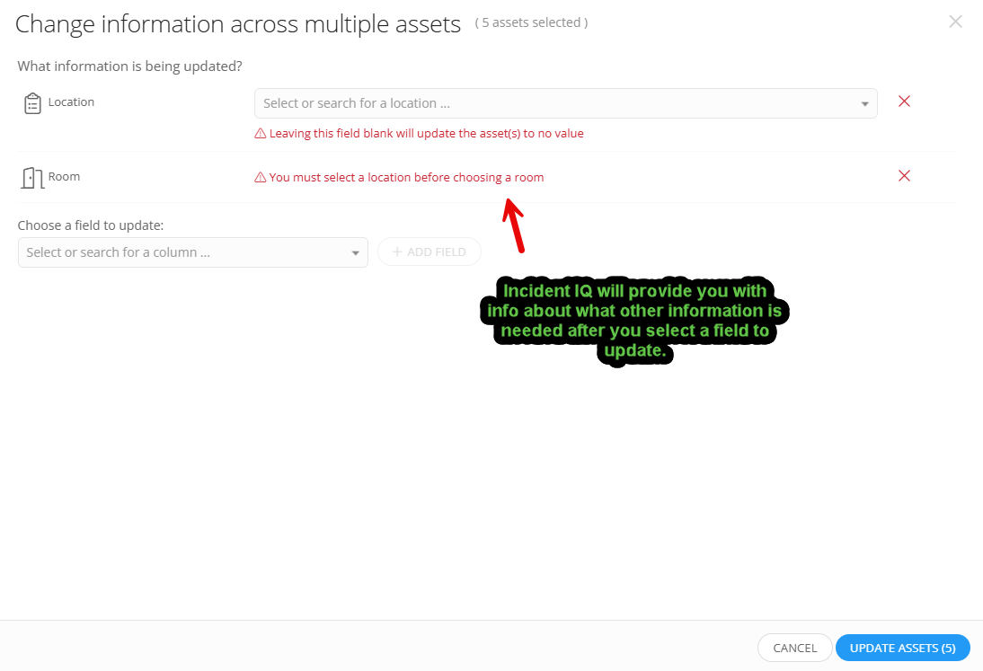 Asset info fields ready for new data input.