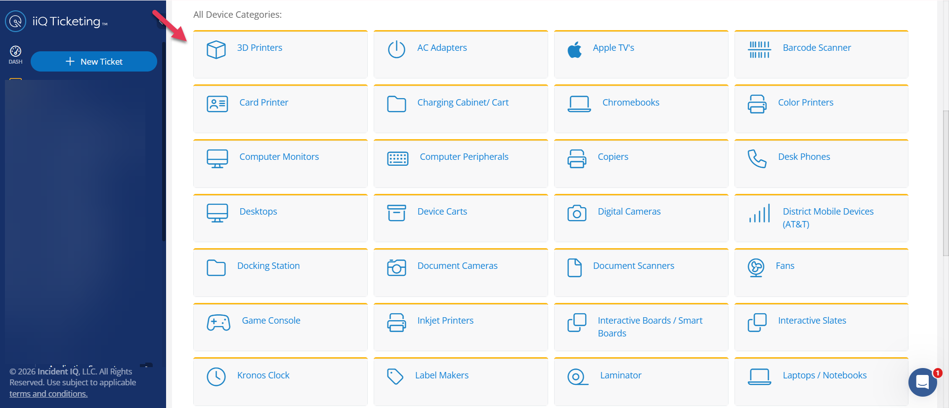 All device categories list showing various device types.