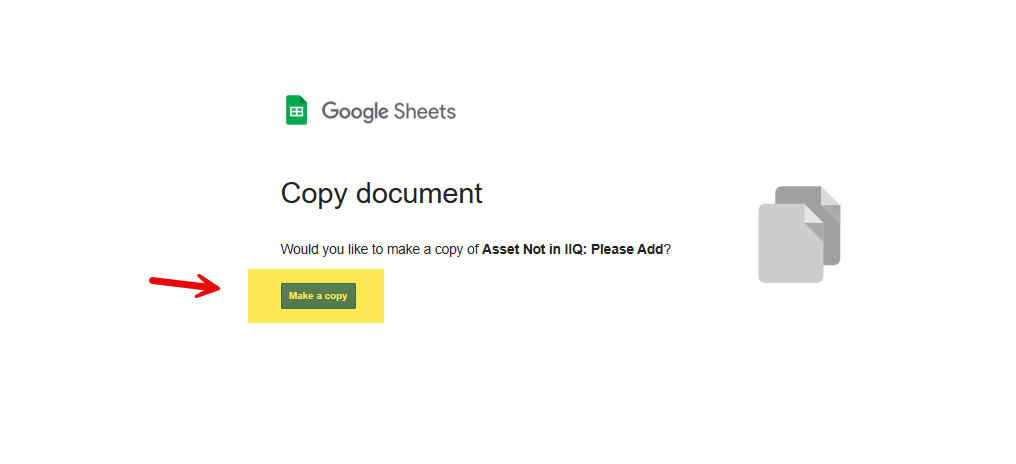 Google Drive prompt showing the Make a copy button.