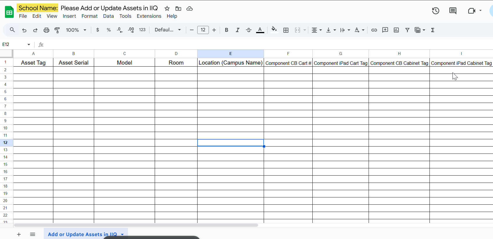 Google Sheets title bar highlighting where to rename the file.