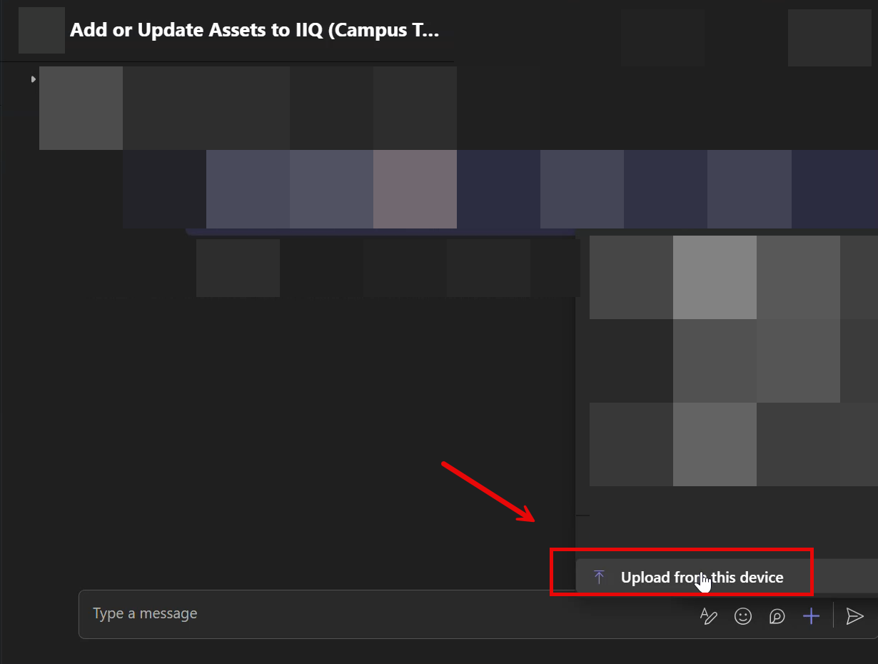 Microsoft Teams chat interface showing the plus sign and Attach File option.