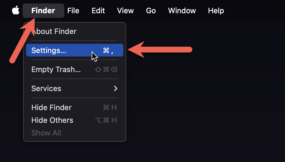 MacOS Menu Bar, Finder, Settings...