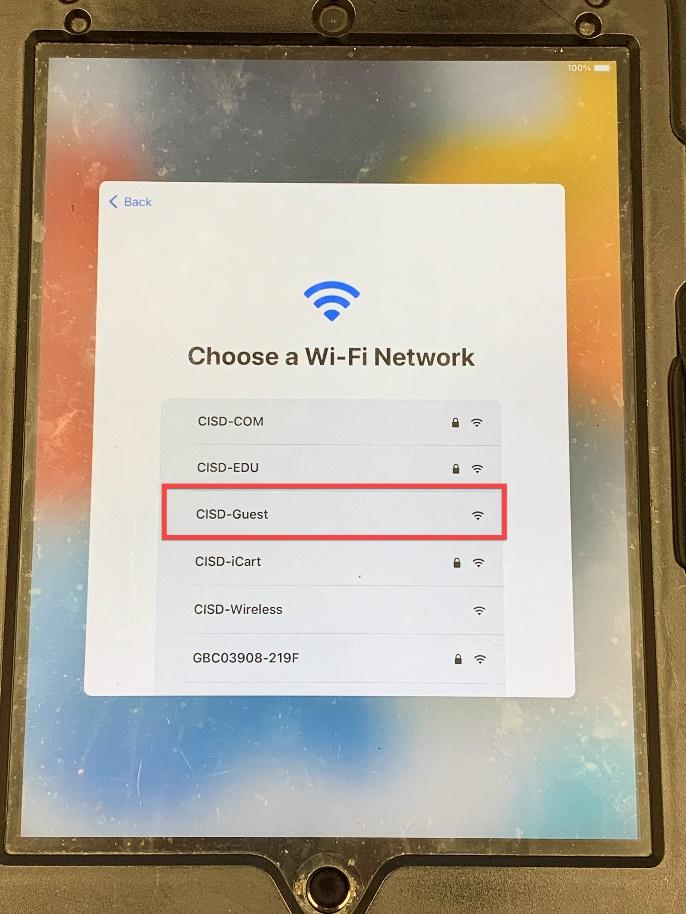 iPad WIFI Network Selection Screen