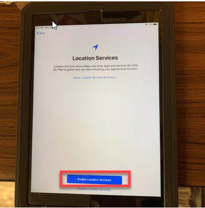iPad Location Services Screen