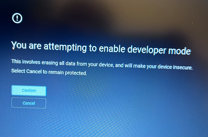 Enabled Developer Mode message screen