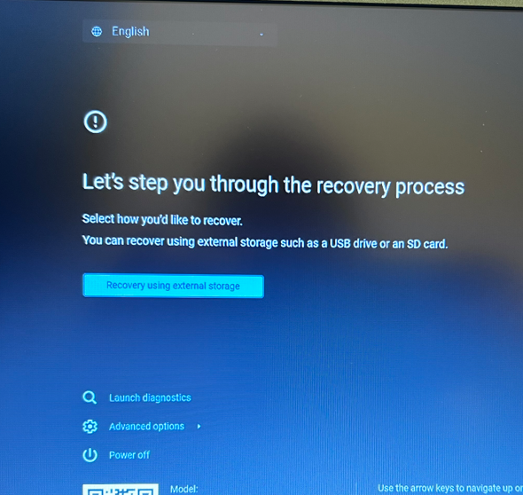 Recovery process Chromebook screen