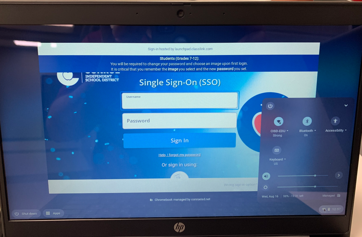 Chromebook connected to CISD EDU WIFI screen
