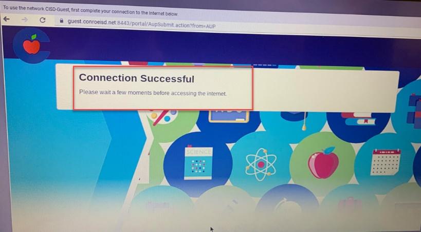 Connection Successful to Guest WIFI Chromebook screen