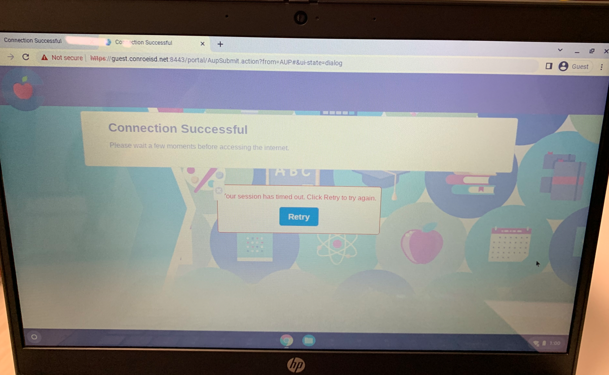 Connection Successful error screen that briefly appears