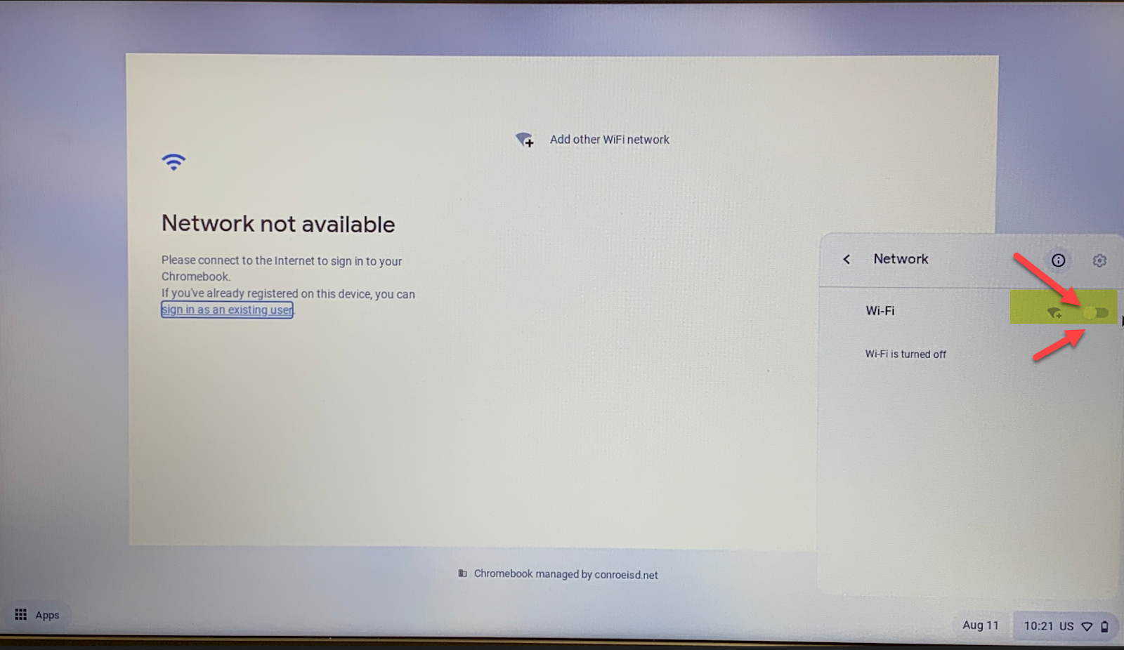 WIFI toggled off screen