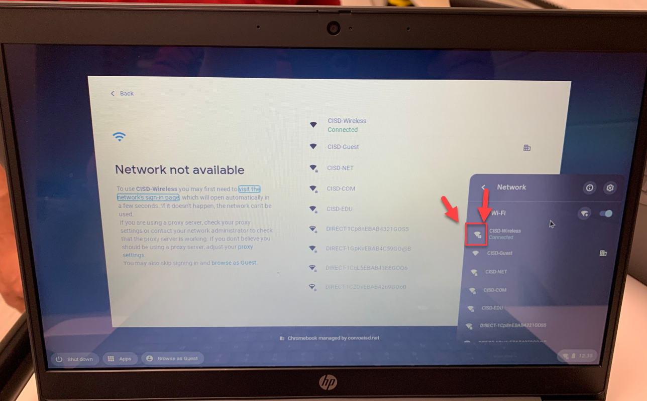 Selecting the WIFI icon next to CISD Guest WIFI screen
