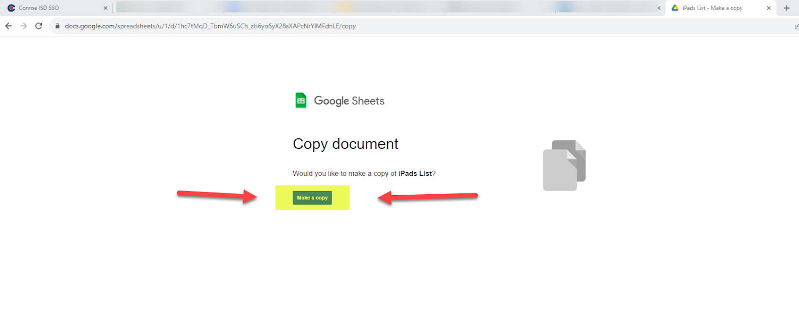 Make a copy of google sheet screen