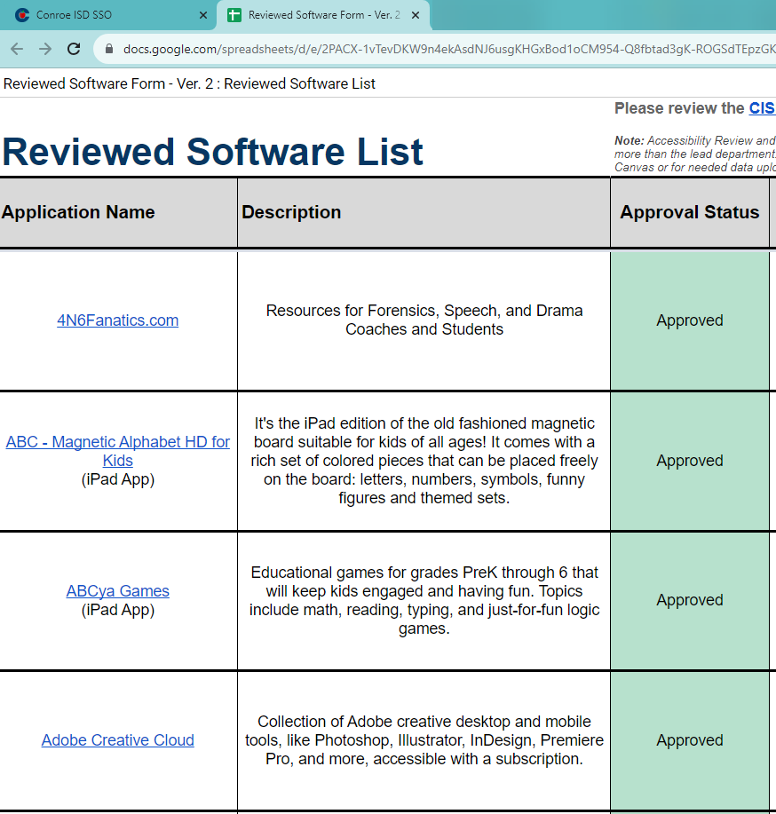 Reviewed Software List Screen