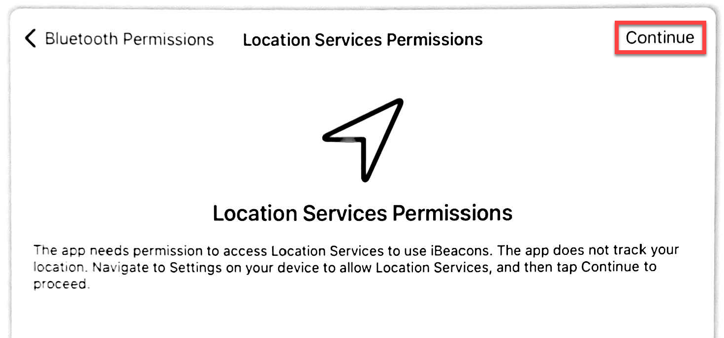 Click Continue to complete permissions for Location Services for apps screen