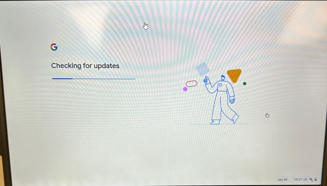 Chromebook checking for updates progress bar.