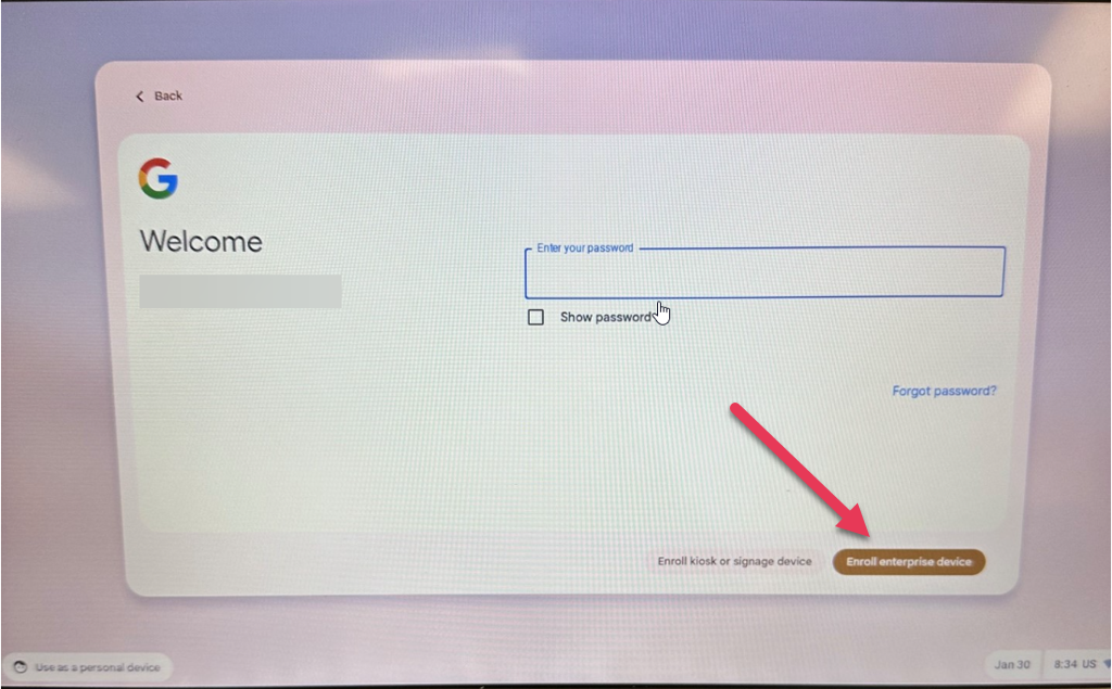 Enroll Enterprise Device confirmation button.