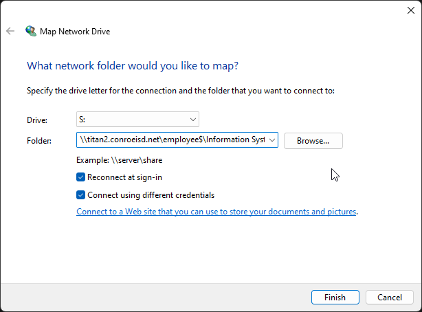 Map Network Drive Window