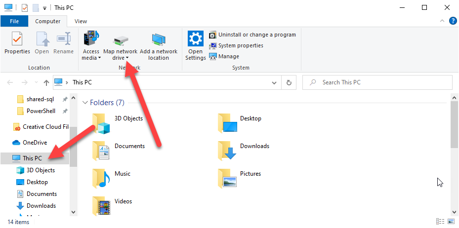 Windows Explorer Menu showing the steps to map a network drive