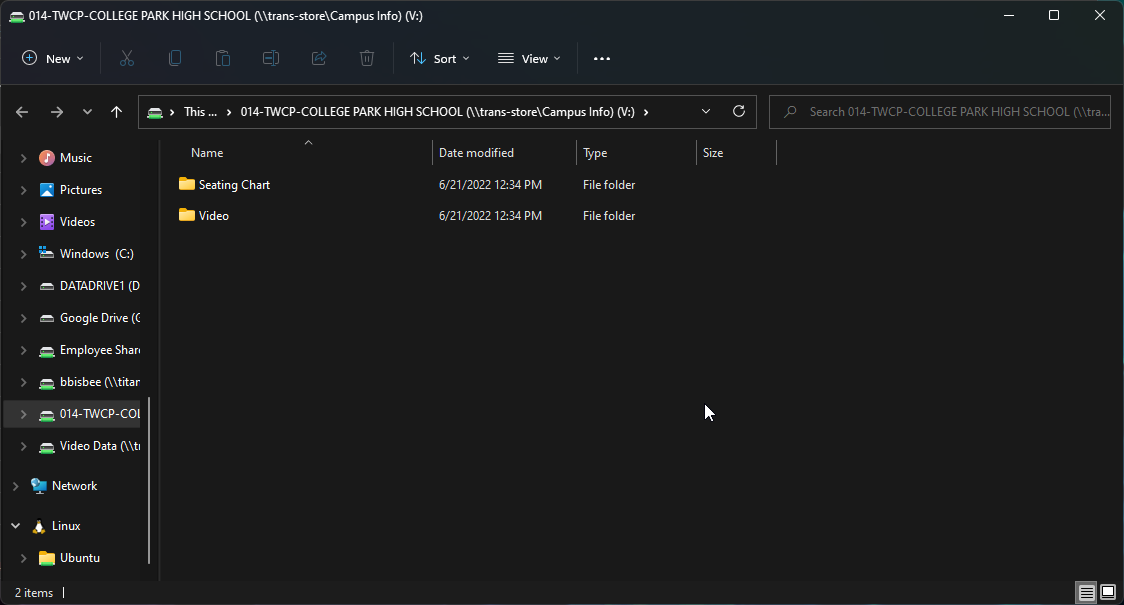 Windows Explorer Window - V drive mapped to a campus